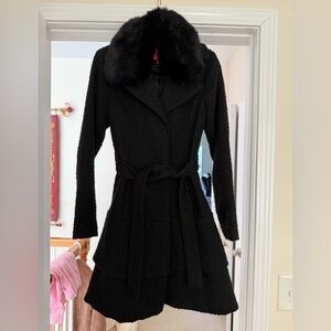 Betsey Johnson Black Coat with Faux Fur Collar